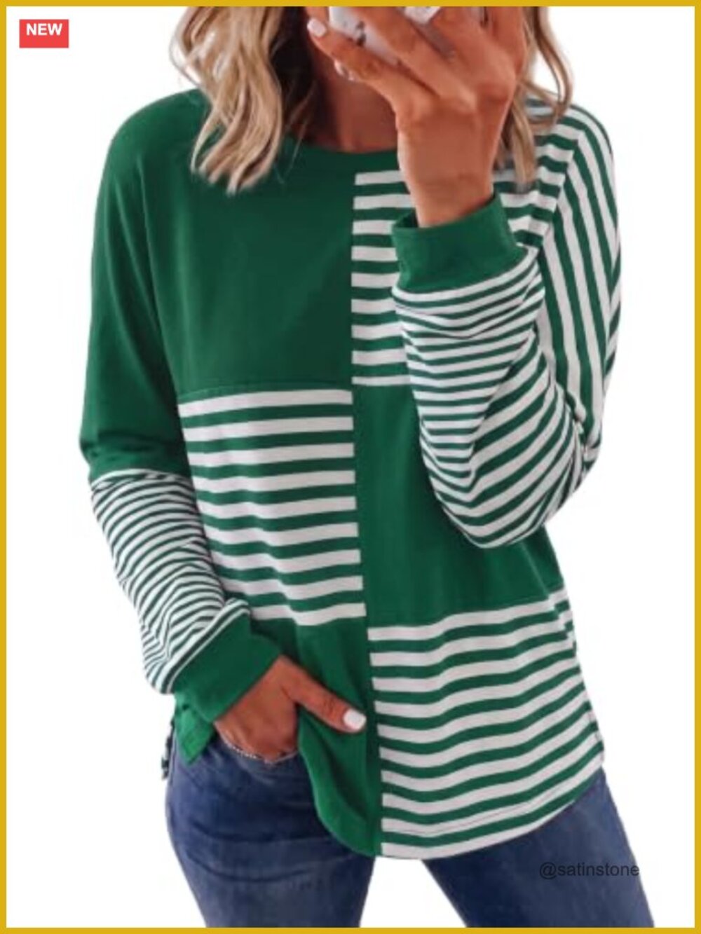 Long Sleeve Striped Color Block Oversized Top Women